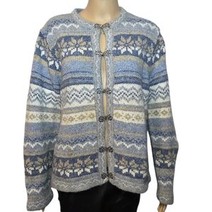 Croft Barrow Sweater Cardigan Pattern Silver Blue Beige Womens Size Large